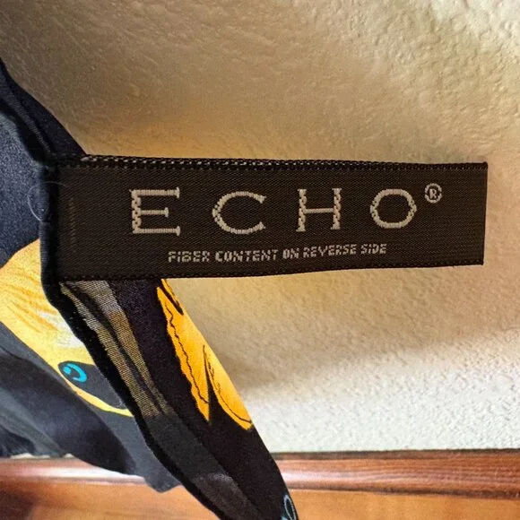 Echo 100% Silk Scarf Black Tropical Colorful Fish Print Fish Design Bright Color - Picture 8 of 9